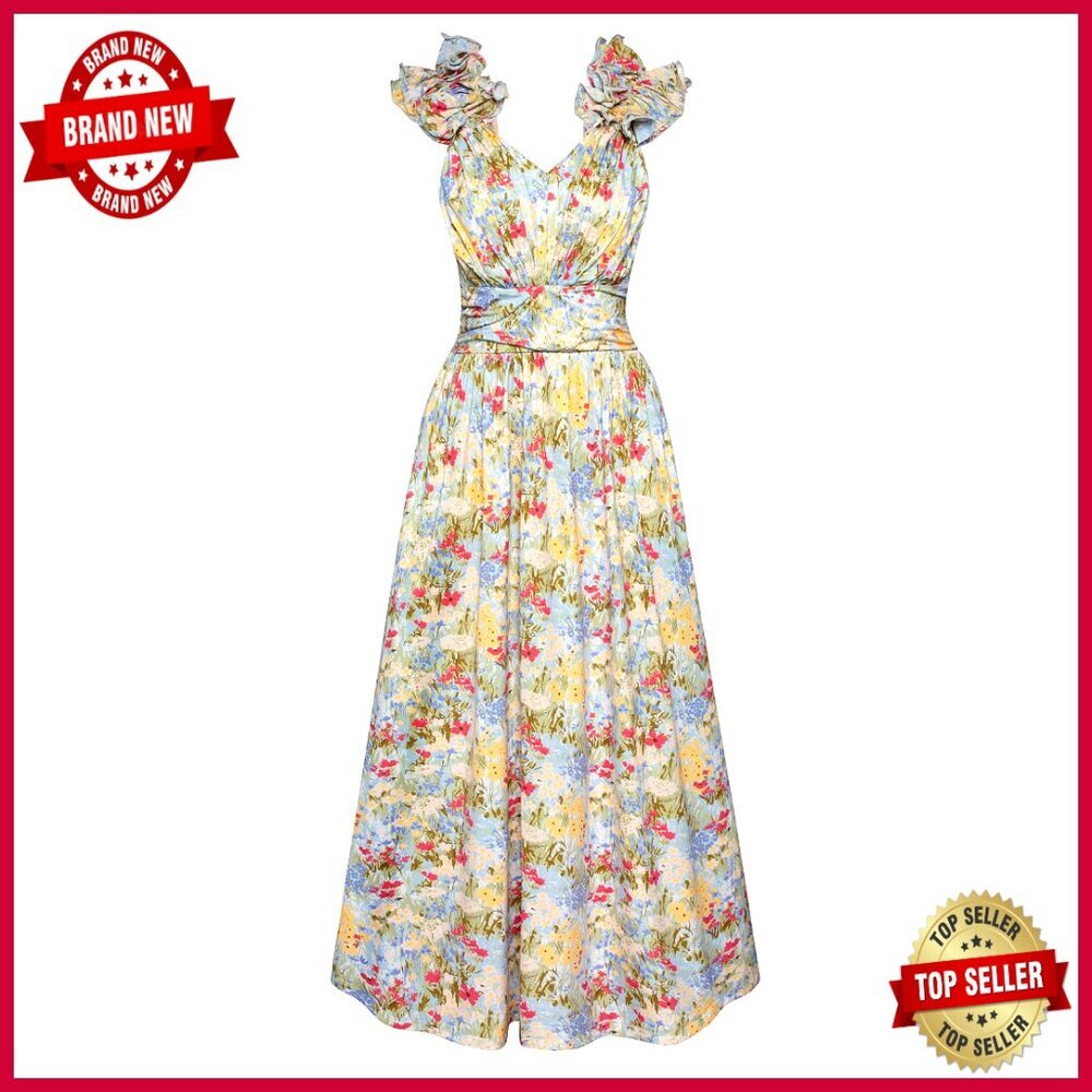 Floral Maxi Dress Elegant Wedding Guest Formal Summer Casual with Pockets - Picture 1 of 7